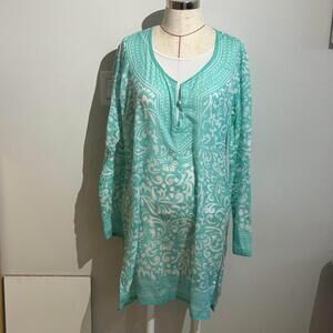 Bathing Suit Cover-up Women's Size XL Tunic‎ 100% Cotton Teal